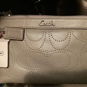 Coach Silver Perforated Leather Wristlet